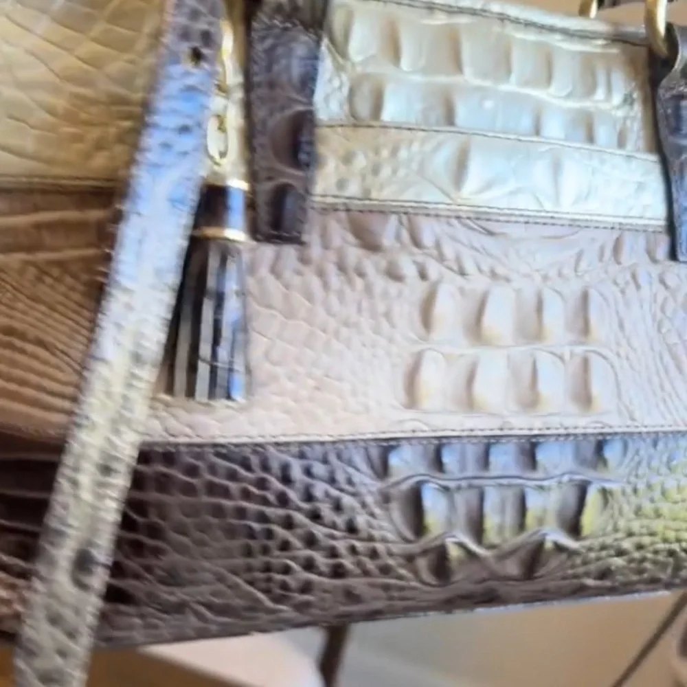 Brahmin Brown and Cream Satchel with Croc Embossed Leather - Picture 2 of 15